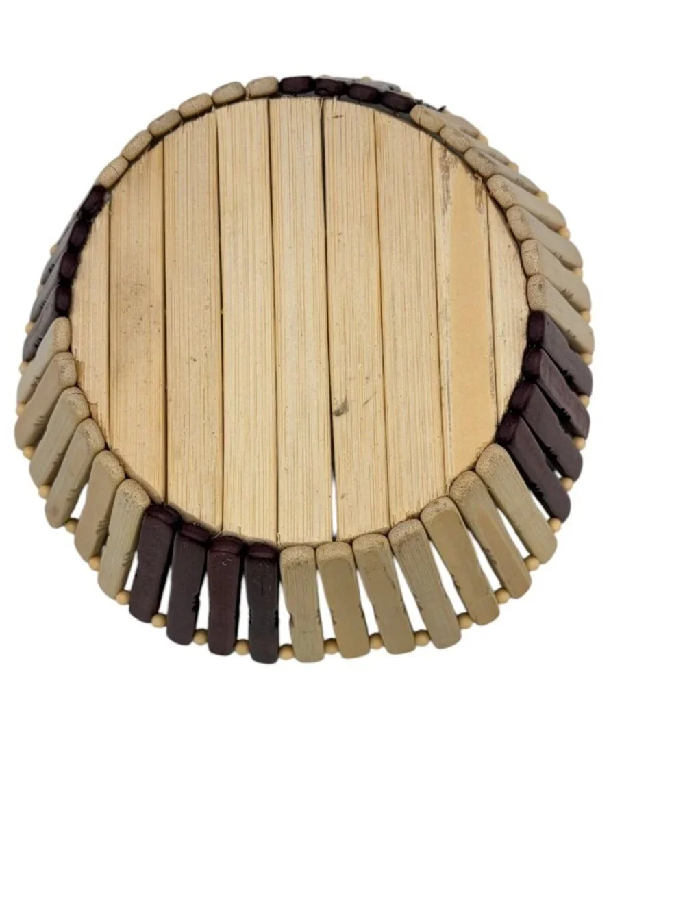 VTG Handcrafted Bamboo Wood Basket Bowl – Rare Artisan Fruit Bowl - Sri Lankan